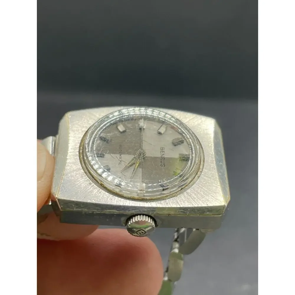 Vintage Benrus Automatic Silver Tone Cushion Watch Stainless Steel 27MM